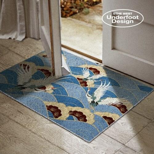 Japanese Style Flying Crane Home Door Mat Carpet PVC Silk Loop Anti-slip Mat Entrance Door Mat Custom Hallway Porch Mat Carpet