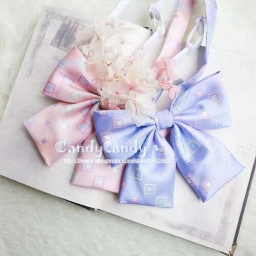 Square Pattern Soft Pink & Blue Color British Japanese School Girls JK Uniform BowKnot Tie Students Necktie Cosplay Lolita