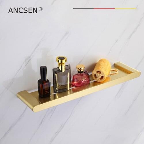 Brushed Gold Bathroom Shelf Kitchen Shelf Wall Shelves Shower Basket Storage Rack Towel Bar Shelf Showe 50CM Bathroom Accessorie