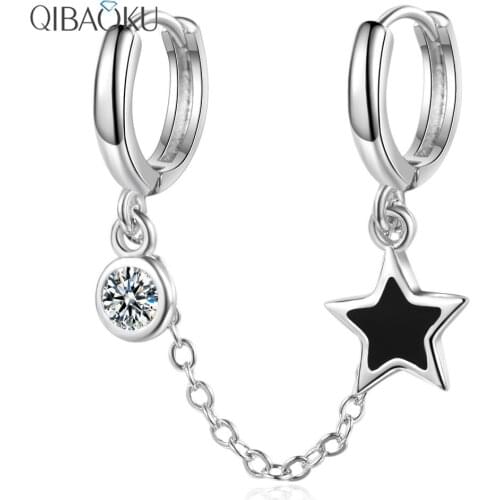 Fashion Star Zircon Earrings Double Ear Hole Conjoined Ear Buckle Drop Earrings for Women Simple Ear Jewelry Gift