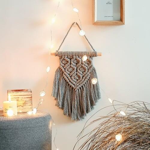 Hand-Woven Macrame Boho Decor Mini Black White Wall Hanging Tapestry Nursery Dorm Headboard Backdrop Home Decoration Accessories