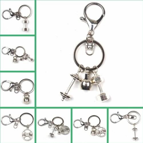 New Hot Keychain Mini Dumbbell Discus Barbell Keychain Charm Fitness Charm Keychain Fashion Designer Gift Coach Souvenir Friend