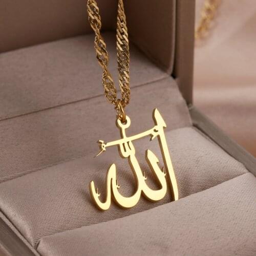 ALLAH PENDANT NECKLACE | WOMEN Custom Stainless Steel Necklaces Gold Jewelry Pendants Islam Muslim Arabic God Messager Gifts