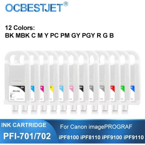 PFI-701 PFI-702 Refillable Ink Cartridge With Permanent Chip For Canon imagePROGRAF iPF8100 iPF8110 iPF9100 iPF9110 12Colors/Set