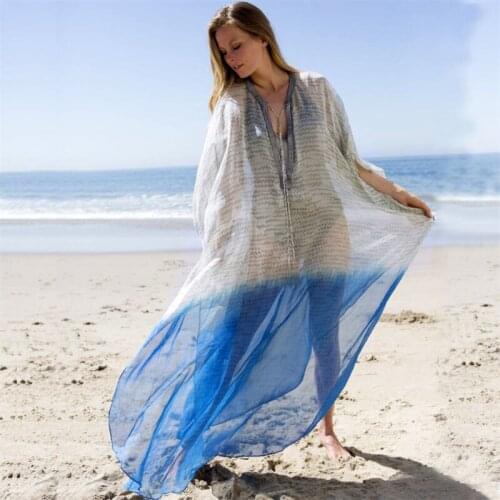 Kaftan Beach Chiffon Cover up Pareos de Playa Mujer 2021 Beach Wear Oversize Bikini Cover up Robe Plage Sarong Beach Tunic #Q952