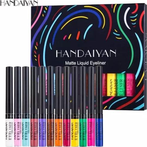 HANDAIYAN 12pcs Colorful Eyeliner Set Blue White Eye Liner Pen Lasting No Waterproof Blooming Eyeliner Eyes Cosmetics TSLM1