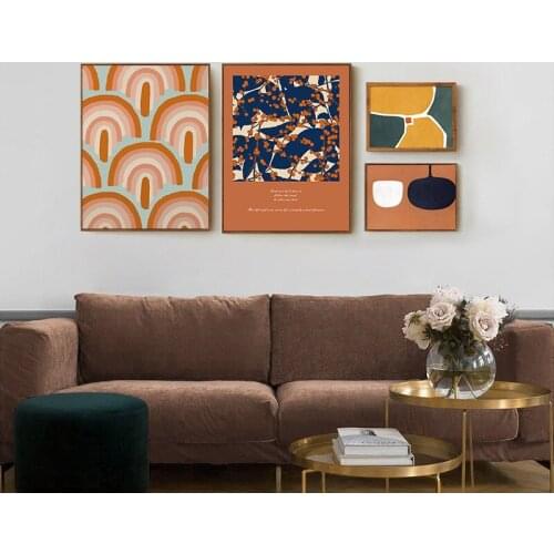 Vintage Rainbow Repeated Art Prints Wintersweet Flower Poster Abstract Geometry Canvas Painting Modern Picture Living Room Decor