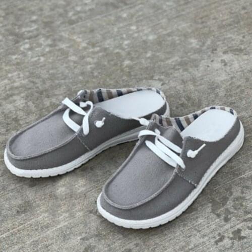 2021 Women Casual Slippers Solid Color Flat Lace-Up Canvas Ladies Fashion Solid Color Flat Sandals Outdoor Comfy Female Footwear