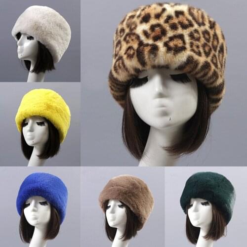 Winter Thicken Warm Faux Rabbit Fur Hat Russian Outdoor Ski Cap Fashion Soft Comfortable Women Casual Pure Color Beanies Gift