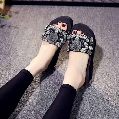 Stylish Vintage 2021 Fashion Bohemia Beach Sandal Wedges Flower Rhinestones EVA Women Slippers boot Flip Flops