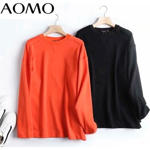 AOMO Women Fashion Solid Sweatshirts Oversize Long Sleeve O Neck Loose Pullovers Female Tops 4C77A