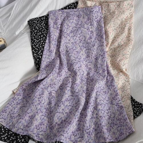 Abrini Printed Midi Skirts Female Irregular High Waist Casual A-line Skirt Women Thin Chiffon Mid-Calf Skirt For Summer 2021