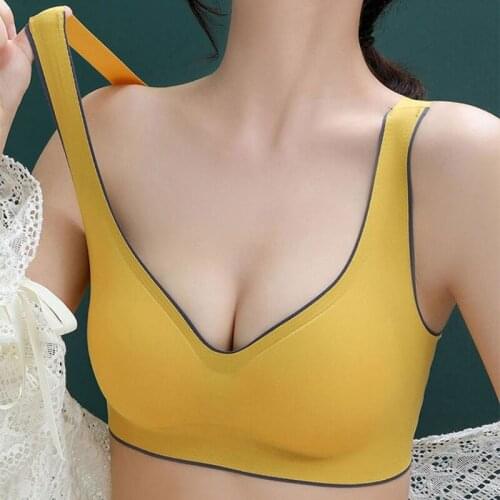 Women Plus Size Invisible Seamless Bra Wirefree Removable Padded Sleep Bralette V-Neck Yoga Sport Push Up Vest Tank Top