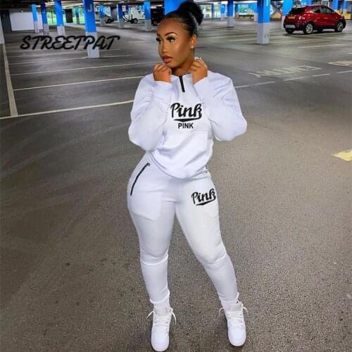 Pink Letter Print Sport Set Women Tracksuit 2 Piece Set Winter Sweatshirt Pants Sweat Suit Ensemble Jogging Dresy Damskie