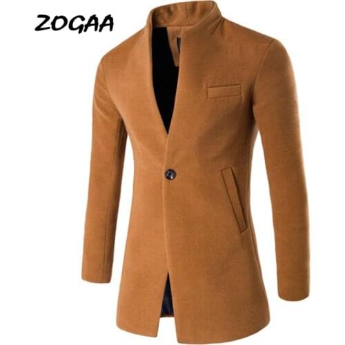 ZOGAA Hot 2019 New Style Fashion Hot Winter Warm Mens Solid Button with Pocket British Style Woolen Casual Trench Overcoat Long