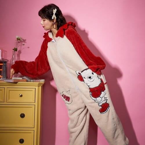 Winter Pajamas Plus Size Women Sleepwear Cartoon Hooded Plush Fashion Home Wear Add Fleece Coral Velvet Nightgown Flannel Nighty