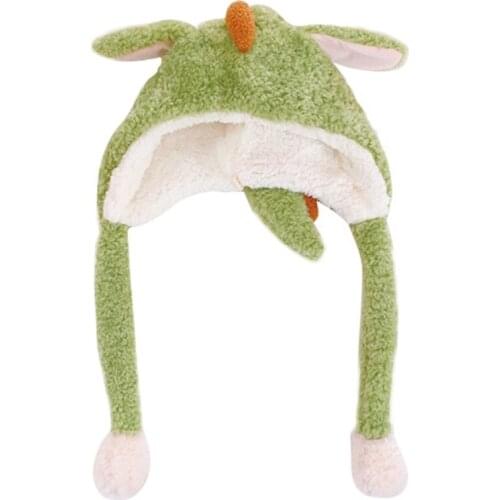 Winter Fluffy Plush Hoodie Scarf Hat Jumping Ears Cartoon Dinosaur Earflap Cap X5XA