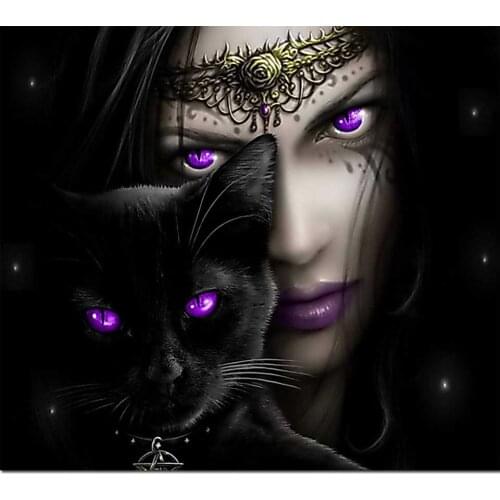 5D DIY Diamond Painting Vampire woman with black cat Handmade Home Decor Full Drill Cross stitch Diamond Embroidery Holiday gift