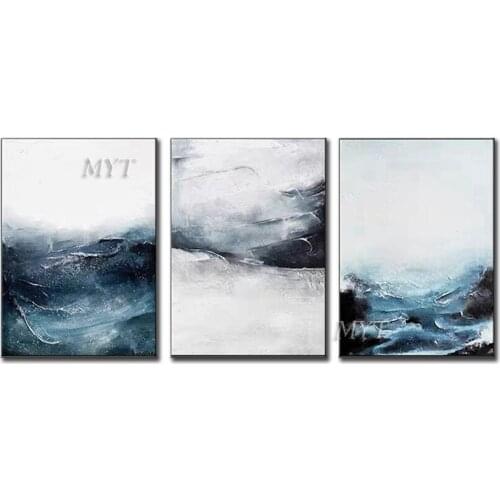 Blue And Grey Abstract Painting Three Board Combination Handpainted Wall Art Home Decor Picture Modern Oil Painting On Canvas