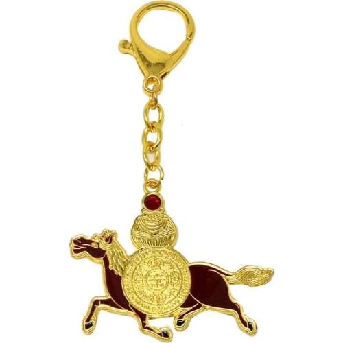 Feng Shui Life Force Amulet with Red Windhorse Wish Granting Mantra Keychain W4139