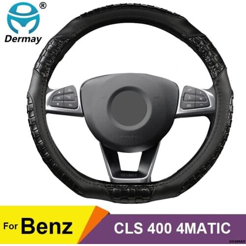 DERMAY D shape Steering Wheel Cover Non-slip Micro Fiber Leather Braid Comfortable for Benz CLS400 4MATIC 2015 2016 2017