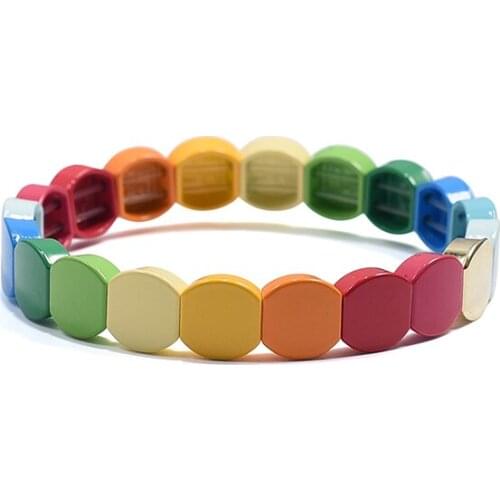 Colored honeycomb strand bracelet stretch tile armband stacking layer myuki bracelet boho wristband metal enamel tila bracelet