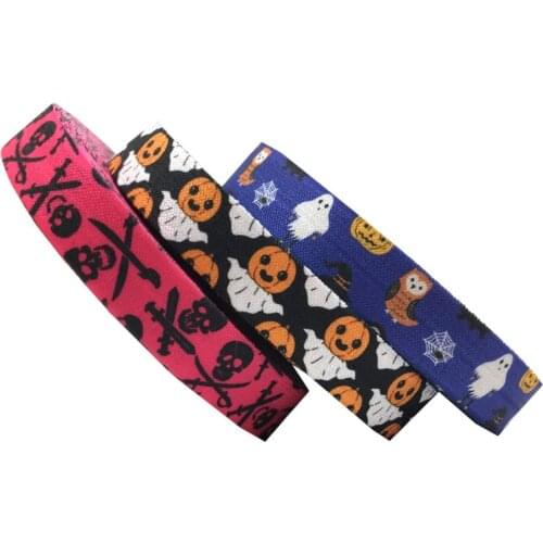 10Y 16mm Pumpkin Ghost Head Printed Halloween Fold Over Elastic Bands DIY Crafts Strap Bracelet Accessories Party Decoration