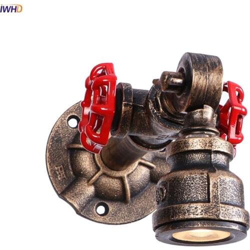 IWHD Wandlamp Loft Industrial Wall Light Fixtures Water Pipe Material Red Valve Rustic Antique Vintage Wall Lamp Sonce LED