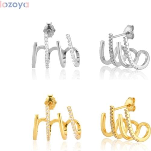 Lozoya 100% 925 Zircon CZ Pendiente Sterling Silver Gold 13MM *16MM Circle Hoop Huggies Piercing Rock Punk Luxury Jewellry