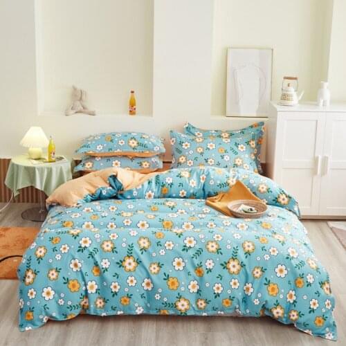 Blue Pastoral Bedding set,220x240 Duvet Cover Set With Pillowcase, 200x230 Quilt Cover,Yellow Flowers King Size Blanket Cover