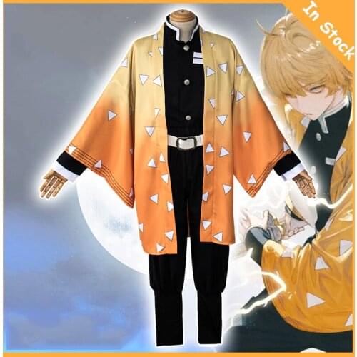 Anime Comic Demon Slayer Kimetsu no Yaiba Cosplay Costumes Agatsuma Zenitsu Cosplay Costume Uniforms Halloween Blade Of Demon
