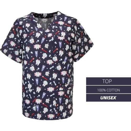Dental Uniform Scrub top Hospital Uniforms Nurse Accessories Clothing Medical Blouse Unisex Women Men Round V-Neck Scrubs Tops