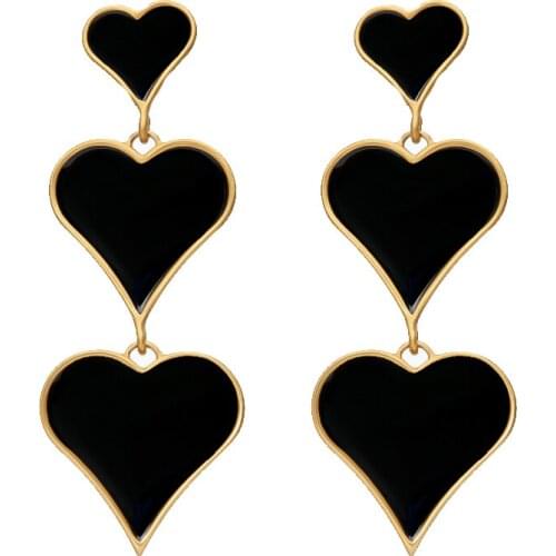 Fashion Black Peach Heart Earring Metal Ornaments Simple Dangle Earrings For Women Tassel Long Drop Jewelry