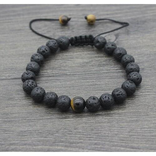 Fashion New Black Lava Stone Tiger Eye 8mm Beaded Bracelet For Men Women Braid Rope Bracelet Unisex Jewelry Pulseras Masculina