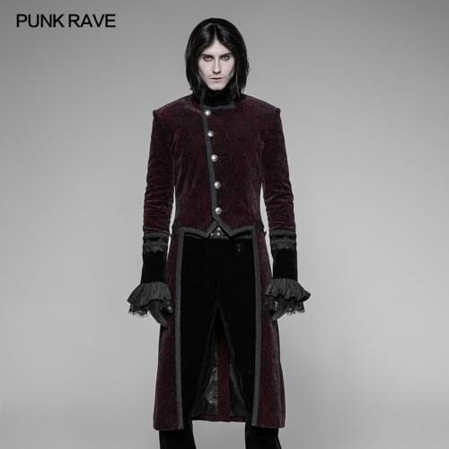2019 Punk Rave Rock Gothic Red Tuxedo Swallow Tail British style Palace Party Mens Coat Jacket Performance clothing WY942