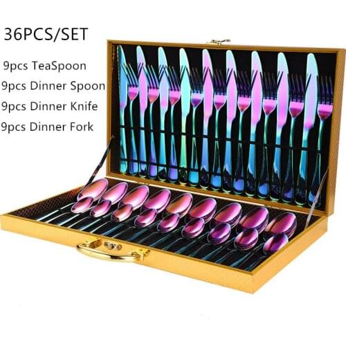 36PCS Gold Cutlery Set Dinnerware Stainless Steel Tableware Fork Knife Spoon Tableware Cutlery Set With Gift Box Wedding Gift