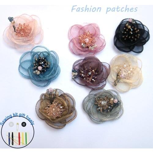 Fairy Flower beaded patches for clothing Handmade floral Rhinestone patch for clothes parches bordados para ropa