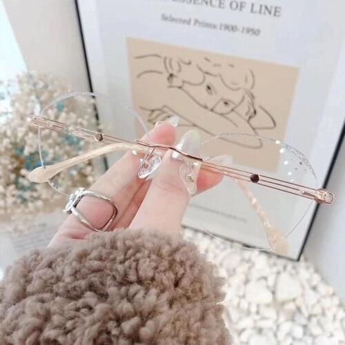0~10.00 Rimless Glasses Women Ultralight Luxury Brand Design Diamond Cut Optical Prescription Eyeglasses Frame