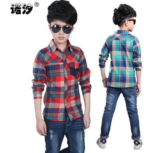 Boys clothes 3-11 Y children cotton plaid shirt kids spring autumn style long sleeve Tee tops Outwear Outfits Children Clothing