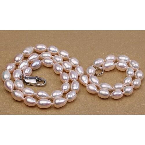 6-7mm bright white oval rice pearl necklace natural freshwater pearl Woman Jewelry 35cm 14'' 43cm 17