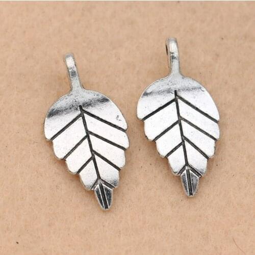 KJjewel Leaf Charm Pendant Antique Silver Plated Jewelry DIY Making Bracelet DIY Accessories 28x14mm 6pcs/lot