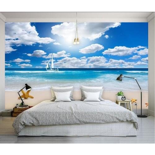 Custom 3d wallpaper Blue sky white clouds seaside background wall 3d wallpaper for room photo 3d wallpaper