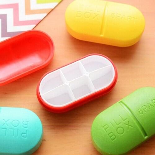 Household Round Candy Color Frosted 6 Grids Pill Box Portable Pill Storage Box Medicine Vitamin Container For Travel