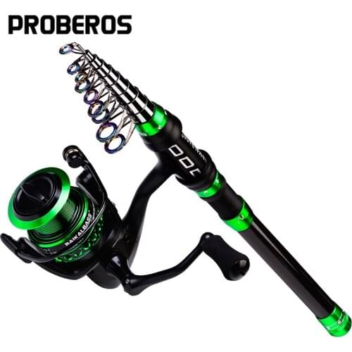 PROBEROS Telescopic Fishing Rod and Fishing Reel Combo 1.8-3.6m Carbon Fiber Pole and 5.0:1 Gear Ratio Spinnining Reel Kit Pesca