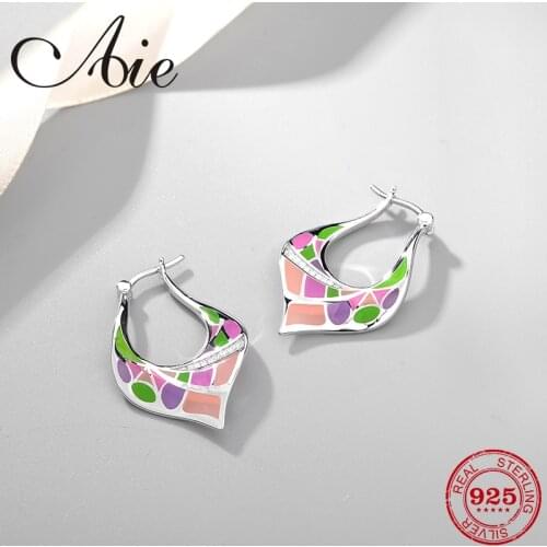 Creative geometric pattern 925 Sterling Silver DIY clear CZ colourful Enamel fine Dangle Earrings Party Jewelry
