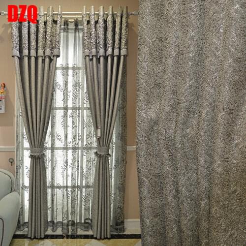 Custom curtains high class European luxury Simple pure grey color French velvet embroidered lace curtain valance tulle