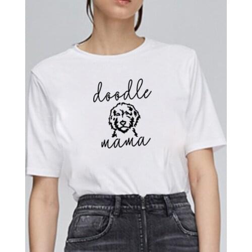 Goldendoodle Mama Print Summer T-shirt Women O-neck Cotton Short Sleeve Funny Tshirt Women Top Loose T-shirt Femme Black White