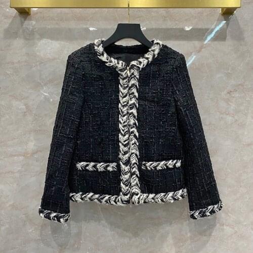 2020 Autumn Winter Womens High Quality O-neck Tweed jackets Chic OL elegant coat C601