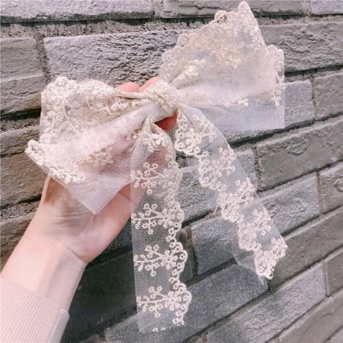 Korean Style Cute Lace Bow Spring Clip Women Large Hairgrips Barrette Fashion Sweet White Black Hair Accessories Headdress