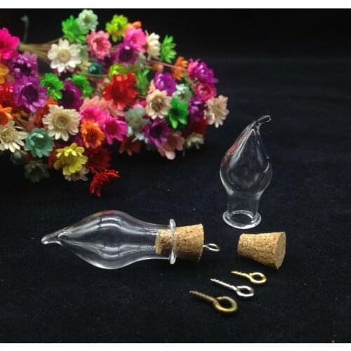 100sets/lot Transparent Mini cute Charm Glass Bottle Pendant, clear Small Cork Glass whishing perfume essential oil bottle Vial